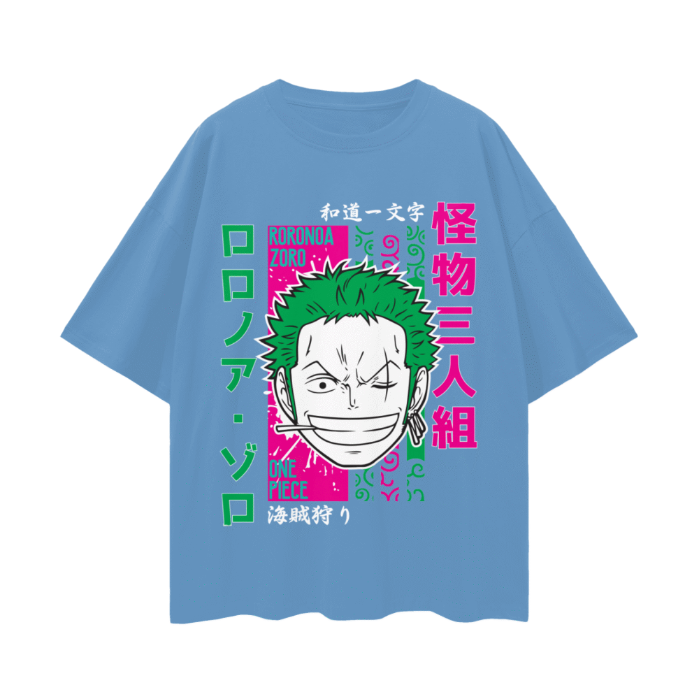 One piece roronoa zoro m-1 drop shoulder oversized t-shirt